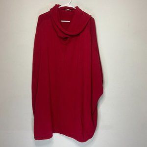 J Jill Pure Women XL Poncho Sweater Oversized Red Knit Cowl Neck Pullover Long